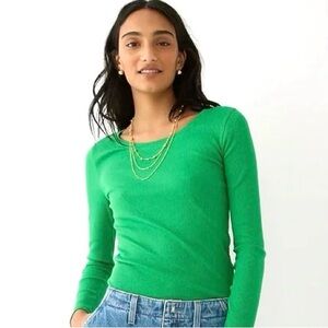 ☘️J. Crew Long-sleeved Cotton-blend Ribbed Top, Size L, Kelly Green